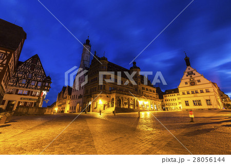 Germany, Bavaria, Rothenburg, Market Square at dusk 28056144