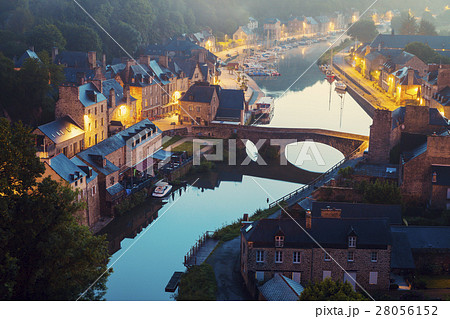 France, Brittany, Dinan, Cityscape with river at dawn France, Brittany, Dinan, Cityscape with river at dawn 28056152