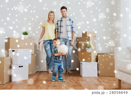 happy family moving to new home and playing ball happy family moving to new home and playing ball 28056649