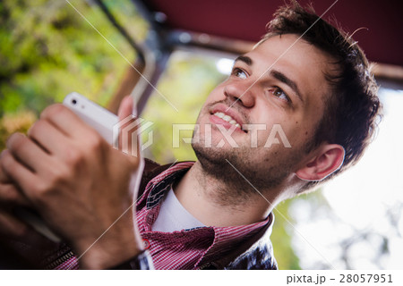 Man Smile Using Smart Phone Call, Communication On Man Smile Using Smart Phone Call, Communication On 28057951