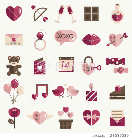 February Happy Valentine Icon Set Vector 28059080