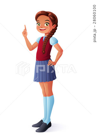 Vector cute school girl finger pointing up.のイラスト素材 [28060100] - PIXTA