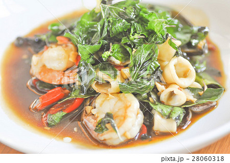 stir-fried basil with seafood, Stir Fried Seafood  28060318