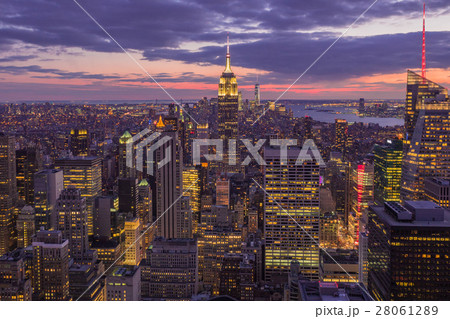 ニューヨーク エンパイアステイトビルディング Top of the rock 夕日 夕焼け 28061289