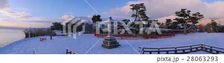 唐崎の松　朝焼け　雪景色 28063293