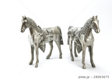 Silver horses statue on white background 28063675