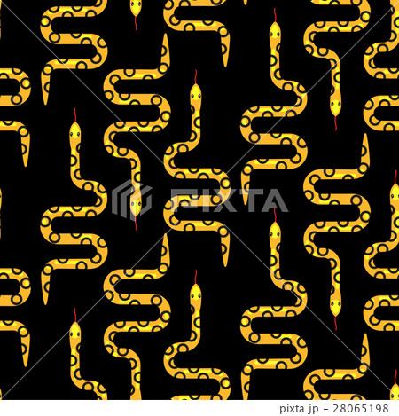 Yellow snake on black seamless pattern vector. 28065198