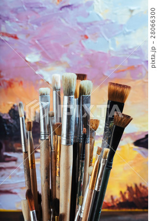 Close up of professional brushes and colorful Close up of professional brushes and colorful 28066300