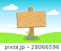 Wooden sign with rocks on green meadow grass 28066596
