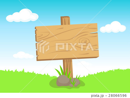 Wooden sign with rocks on green meadow grass Wooden sign with rocks on green meadow grass 28066596
