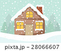 Cute cottage house on winter and snow background 28066607