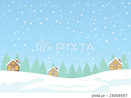 Cute cottage house with snow background, Winter 28066697