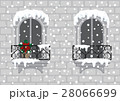 Windows with red Christmas flower and falling snow 28066699