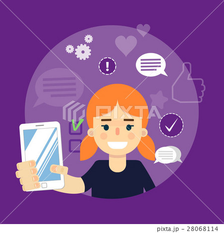 Social media banner. Girl with smartphone 28068114