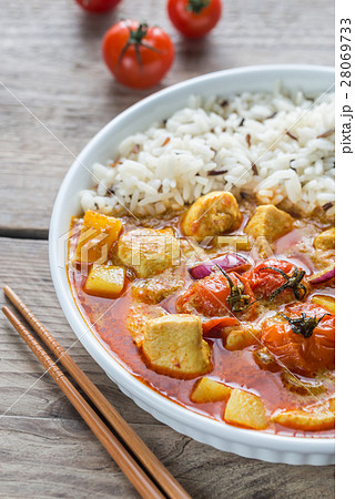 Thai yellow curry with chicken and rice Thai yellow curry with chicken and rice 28069733