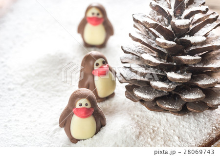 Chocolate candies in the shape of penguins Chocolate candies in the shape of penguins 28069743