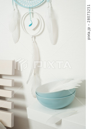 Blue dream catcher with white feathers Blue dream catcher with white feathers 28073251
