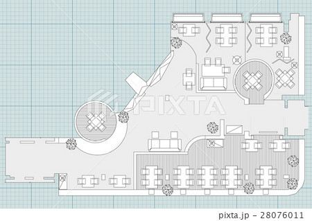 Standard cafe furniture symbols on floor plans 28076011