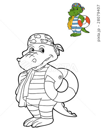 Coloring book for children, crocodile and lifebuoy 28079407