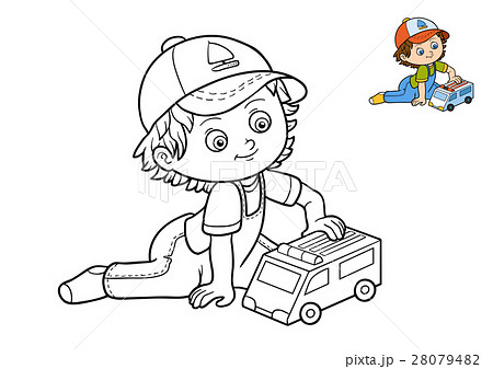 Coloring book, boy and ambulance car 28079482