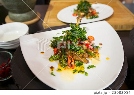 Stir fried duck spicy with crispy basil, Stir fried duck spicy with crispy basil, 28082054