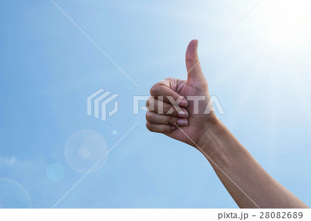 Hand on blue sky background 28082689