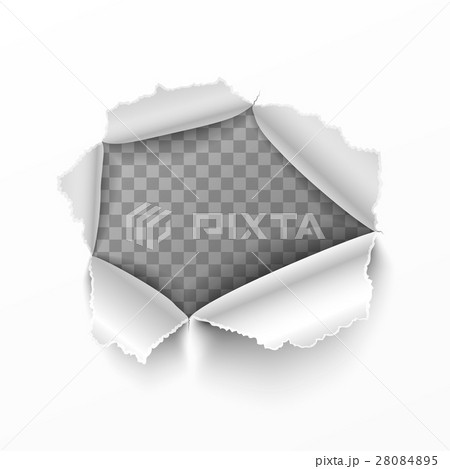 Torn hole in white sheet of paper 28084895