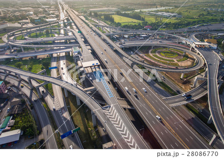 Busy highway junction from aerial view 28086770