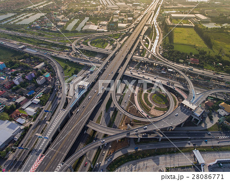 Busy highway junction from aerial view 28086771