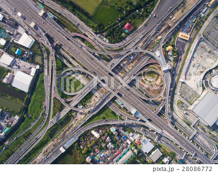 Busy highway junction from aerial view 28086772
