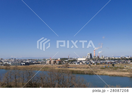 春日井市街　庄内川と王子製紙春日井工場 28087208
