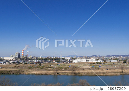 春日井市街　庄内川と王子製紙春日井工場 28087209