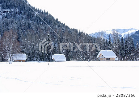winter wooden house in the woods 28087366