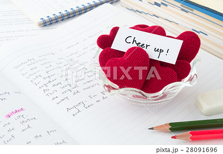 メッセージ ハート 応援 英語 メッセージカード 励ます Cheer Upの写真素材