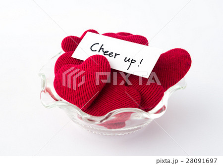 メッセージ ハート 応援 英語 メッセージカード 励ます Cheer Upの写真素材
