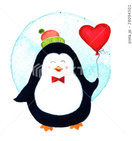 Cute penguin holding a big heart balloons 28094501