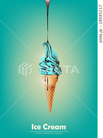 Blue ice cream cone, Pour chocolate syrup, vector Blue ice cream cone, Pour chocolate syrup, vector 28095217