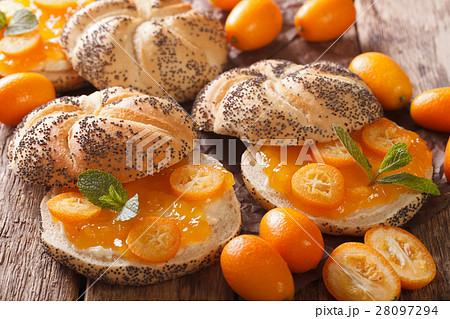 Sweet sandwiches with homemade kumquat jam Sweet sandwiches with homemade kumquat jam 28097294