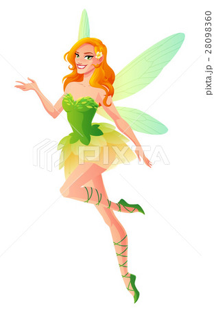 Flying and presenting fairy with wings in green Flying and presenting fairy with wings in green 28098360