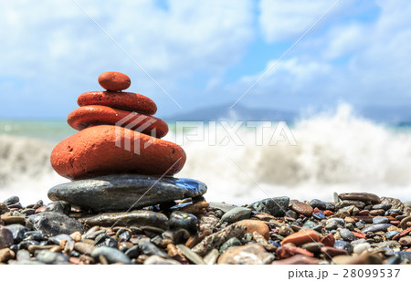 Seashore with stone construction on blue sky 28099537