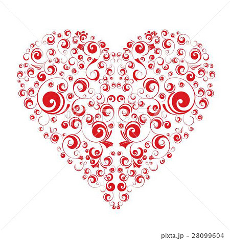 Patterned red heart on a white background 28099604