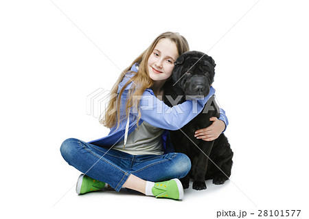 Teen age girl with dog Teen age girl with dog 28101577