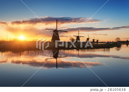 Rustic landscape with beautiful windmills 28105638
