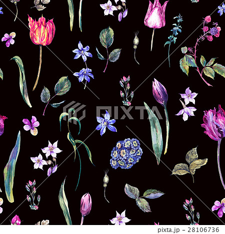 Vintage Flowers Watercolor Seamless Pattern 28106736