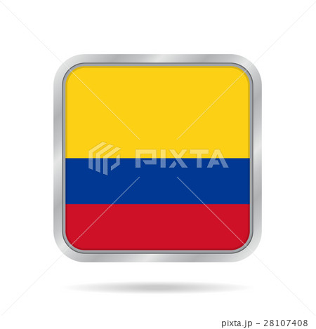 Flag of Colombia. Metallic gray square button.