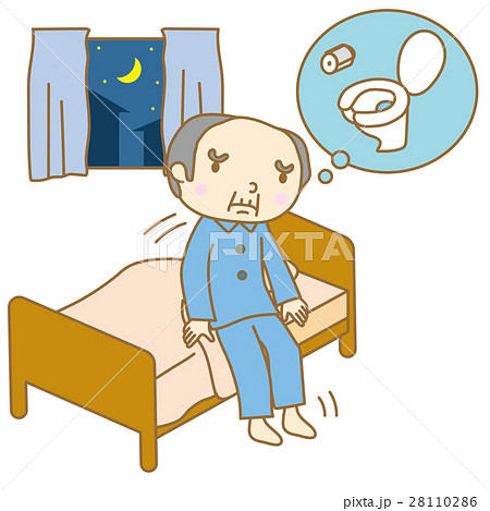夜間頻尿に悩むシニア男性のイラスト
