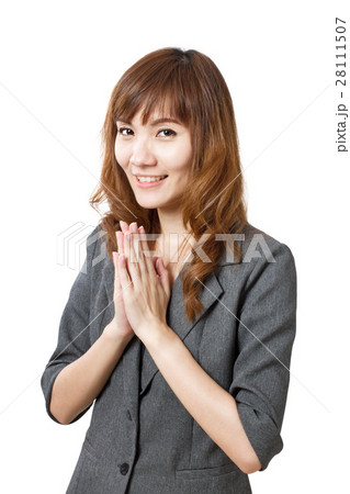 welcoming business woman's greeting gesture welcoming business woman's greeting gesture 28111507
