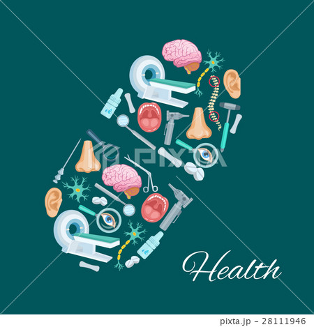 Health and medicine poster of vector pill symbol 28111946
