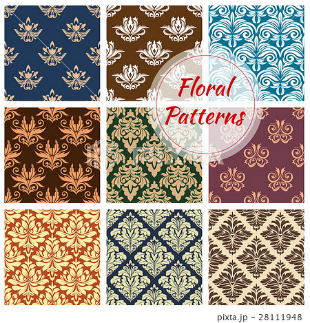 Floral and flourish vector seamless patterns set 28111948