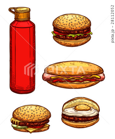 Vector sketch sausage hot dog with mustard sauce, ketchup squeeze bottles  set, Stock Vector, Vector And Low Budget Royalty Free Image. Pic.  ESY-052469696 | agefotostock